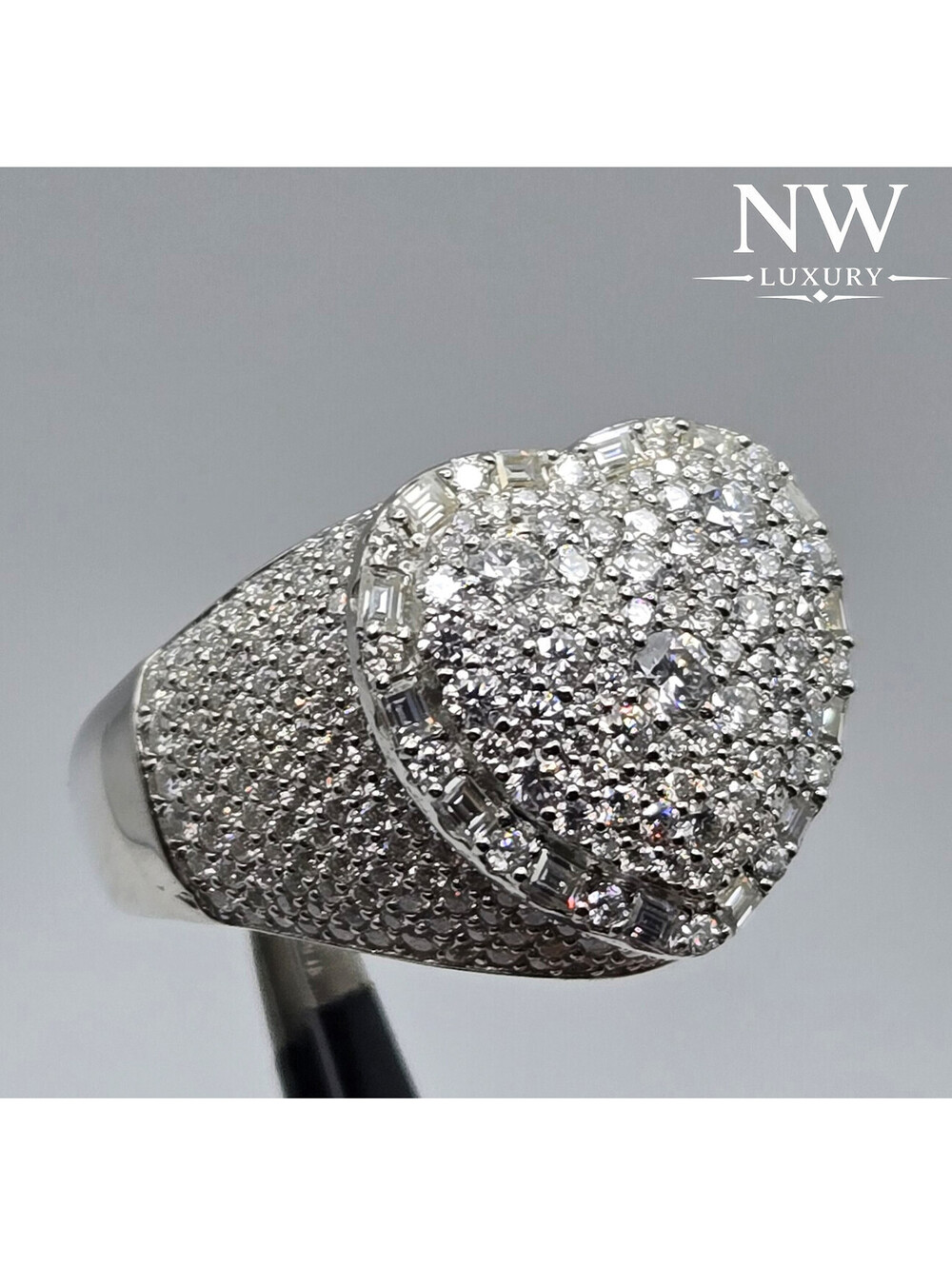 4CTW Moissanite VVS1 D Heart Ring Solid 925 Sterling Silver NEW Iced Hip Hop